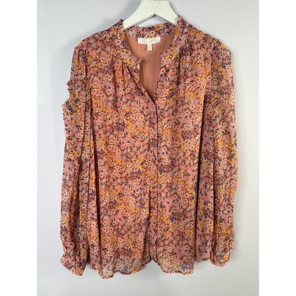 Adyson Parker Sz 2X‎ Top Peach Floral Romantic Feminine Button Up Cottagecore